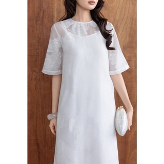 SWANLAKE | Váy Đầm Maxi Suông Nữ Hai Lớp Tay Ngắn Cổ Tròn Vải Tơ Hoa Cao Cấp Đi Tiệc Du Lịch D12064
