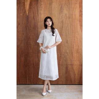 SWANLAKE | Váy Đầm Maxi Suông Nữ Hai Lớp Tay Ngắn Cổ Tròn Vải Tơ Hoa Cao Cấp Đi Tiệc Du Lịch D12064
