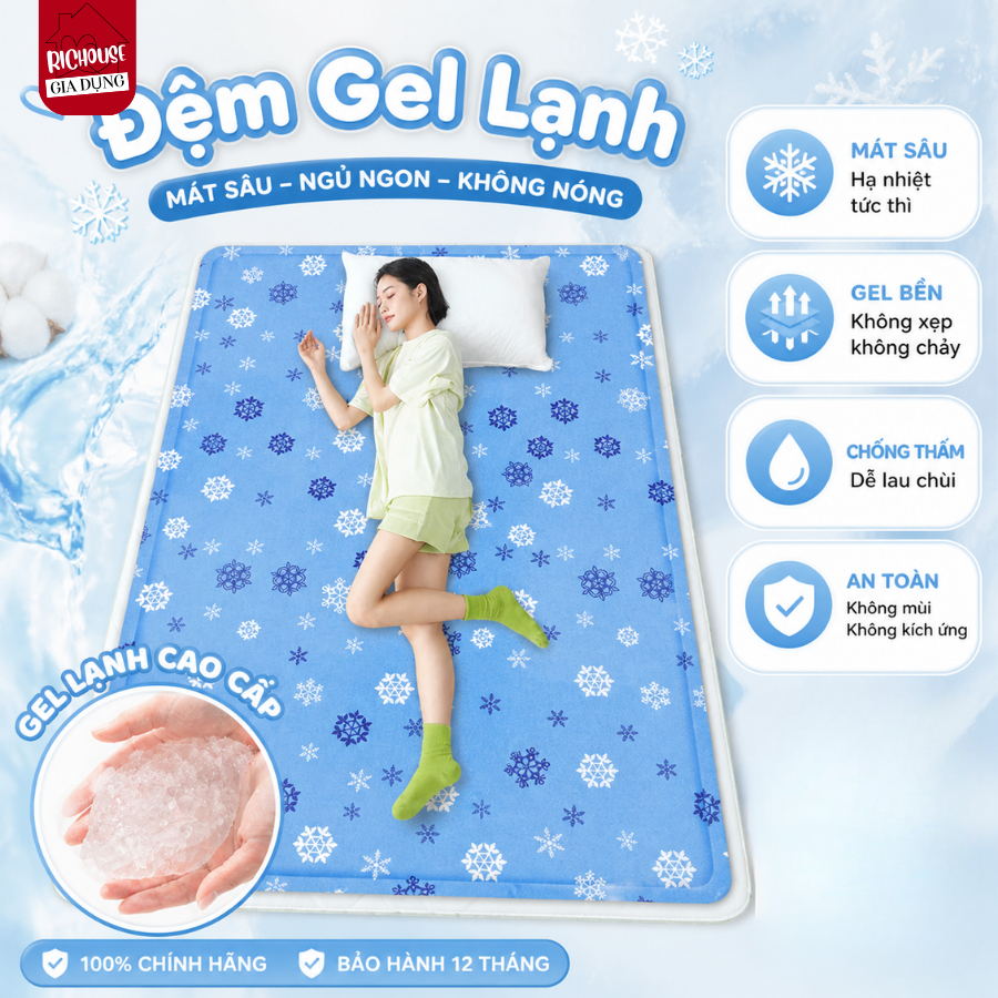 Đệm Gel Lạnh Làm Mát Giảm Nhiệt Mùa Hè, Thảm Nước Chất Liệu PVC Cao Cấp Chống Thấm Nước