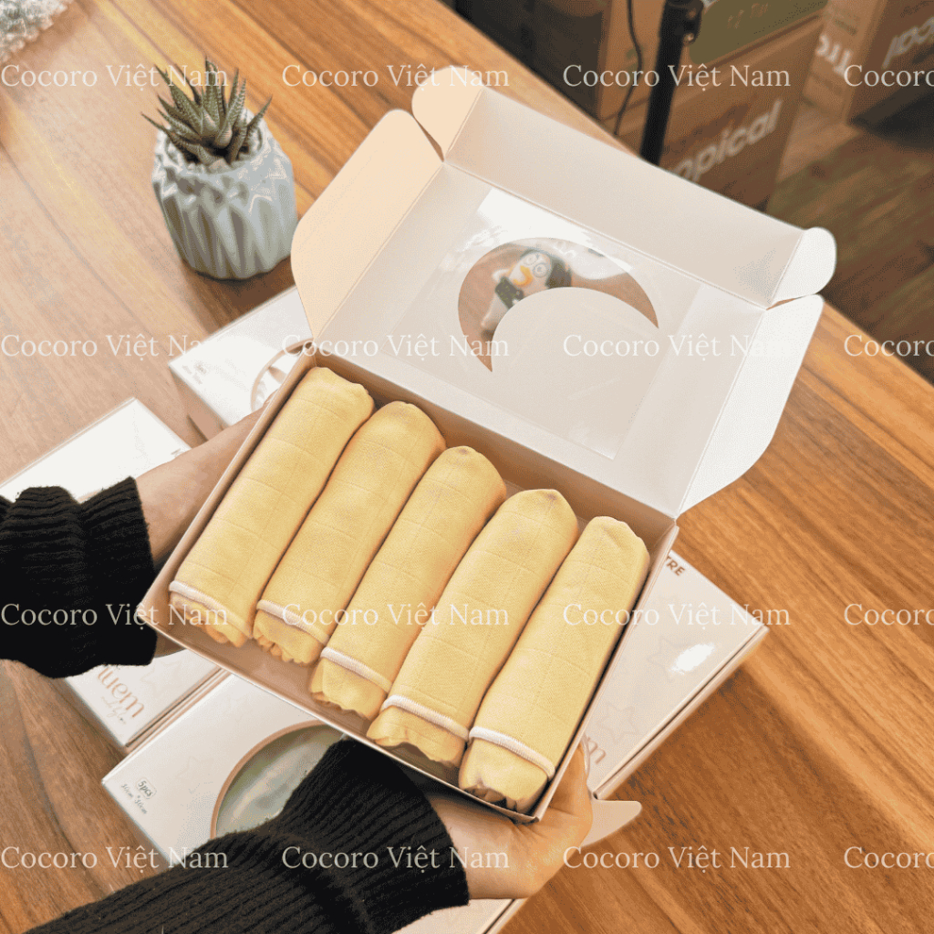 [2 Lớp] Hộp 5 Khăn Sữa Sợi Tre Iuem 2 Lớp Cho Bé - Thấm Hút Tốt, Mềm Mại, An Toàn Cho Bé - Cocoro Baby