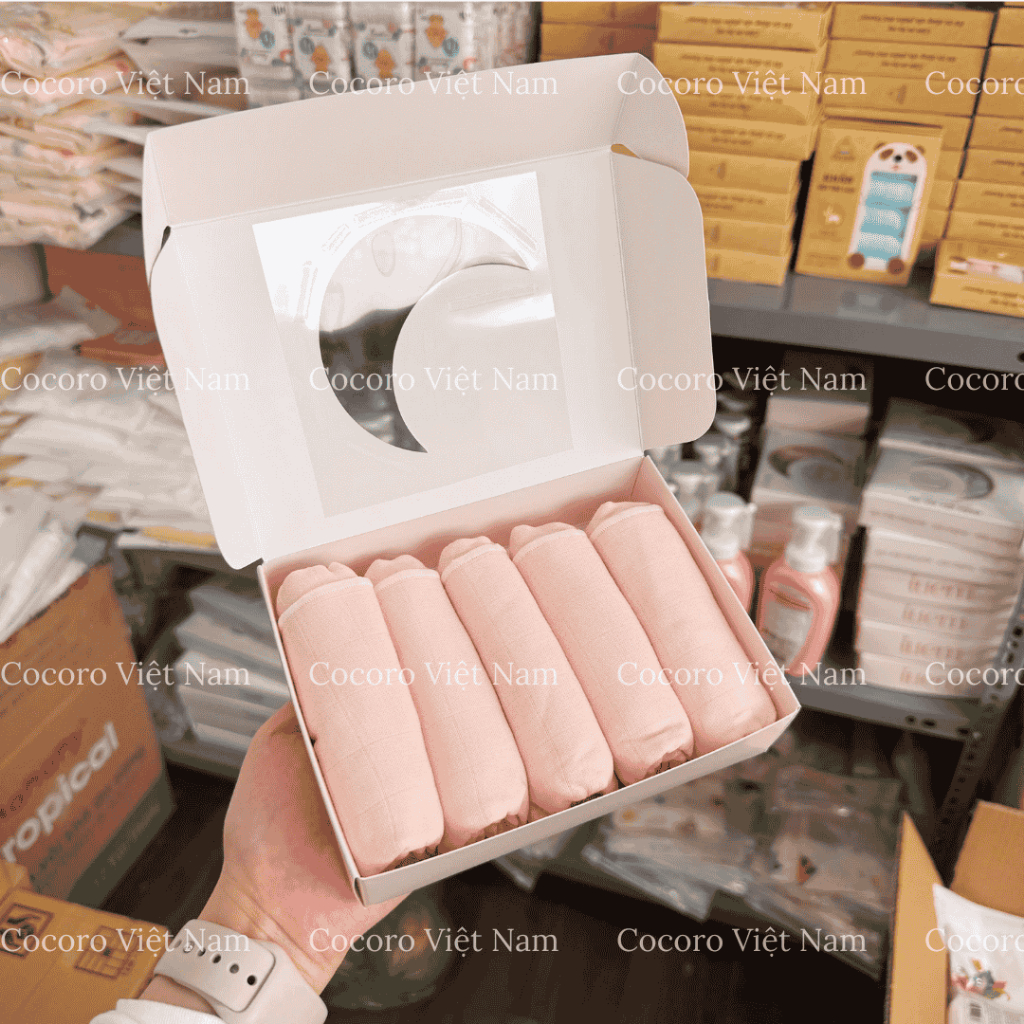 [2 Lớp] Hộp 5 Khăn Sữa Sợi Tre Iuem 2 Lớp Cho Bé - Thấm Hút Tốt, Mềm Mại, An Toàn Cho Bé - Cocoro Baby