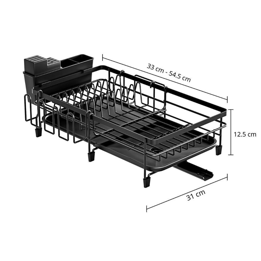 Kệ Chén Bát Co Giãn Thông Minh - Giá Để Bát Đĩa Thép Carbon Sơn Tĩnh Điện Có Vòi Thoát Nước 360 Độ