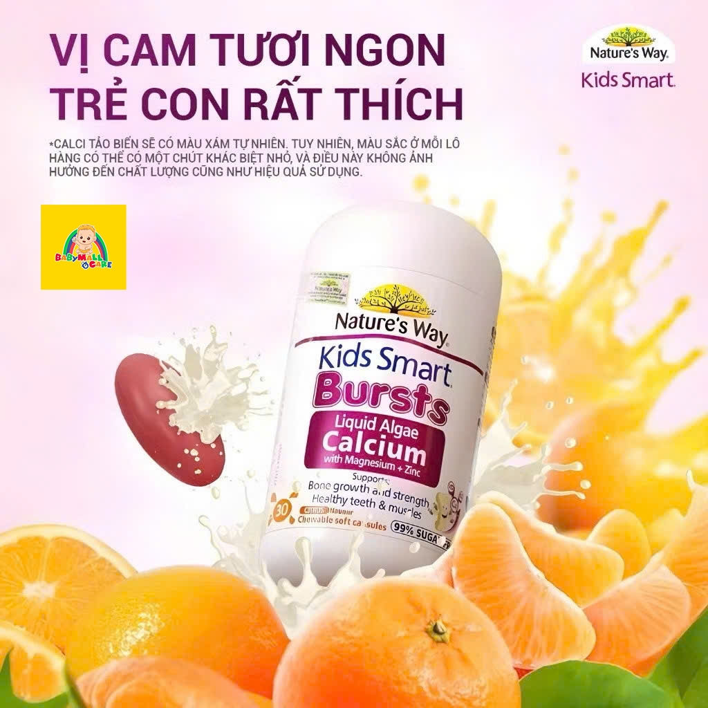 Viên Nhai Bổ Sung Canxi Tảo Biển Kids Smart Bursts Liquid Algae Calcium 30 Viên|  Babymall & Care