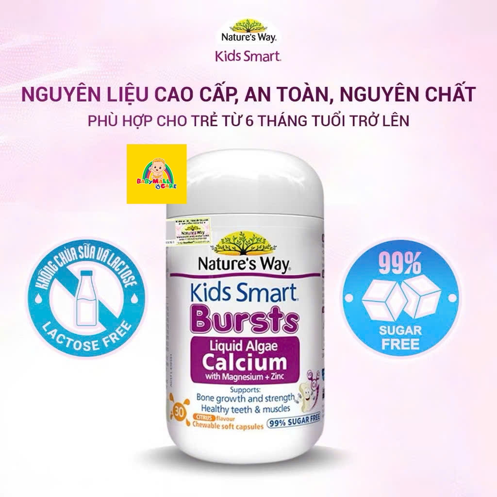 Viên Nhai Bổ Sung Canxi Tảo Biển Kids Smart Bursts Liquid Algae Calcium 30 Viên|  Babymall & Care