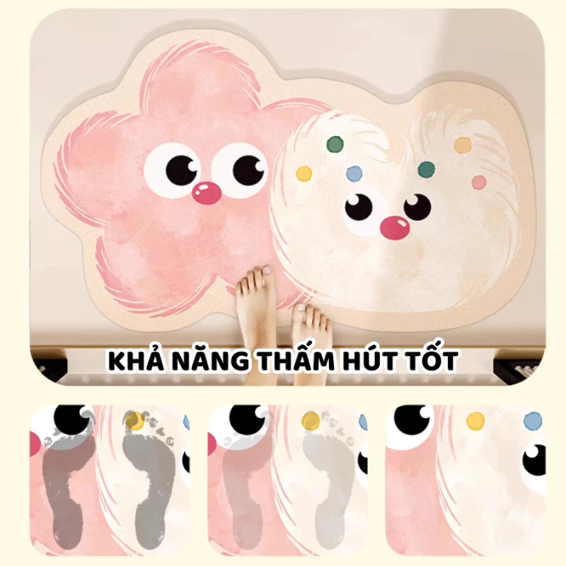 Thảm Lau Chân Nhà Tắm Hoạt Hình Dễ Thương, Chất Liệu Bùn Tảo Thấm Nước Nhanh, Chống Trượt An Toàn