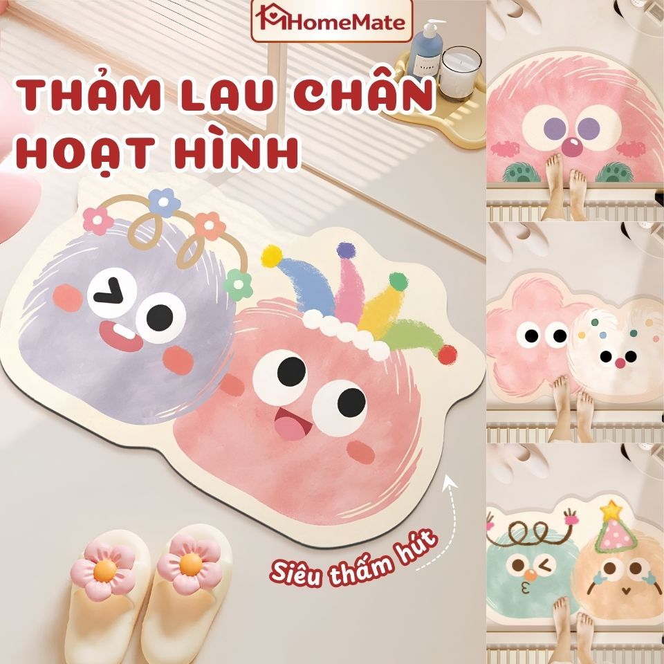 Thảm Lau Chân Nhà Tắm Hoạt Hình Dễ Thương, Chất Liệu Bùn Tảo Thấm Nước Nhanh, Chống Trượt An Toàn