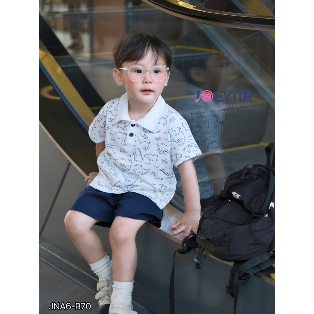 [ Joeyna ] b70 bộ polo in tràn khủng long cho bé 8-24kg