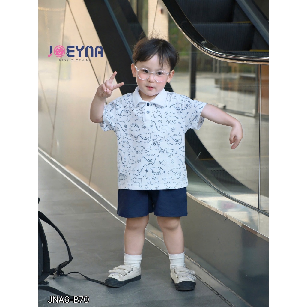 [ Joeyna ] b70 bộ polo in tràn khủng long cho bé 8-24kg