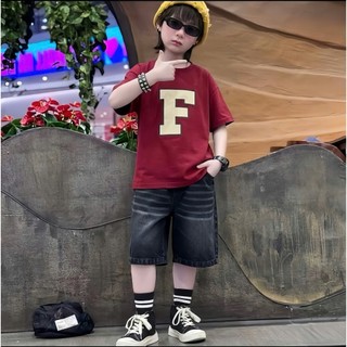 Set Bé Trai Street Style Áo Thun Chữ W F Quần Jean Cá Tính Size 17-45Kg
