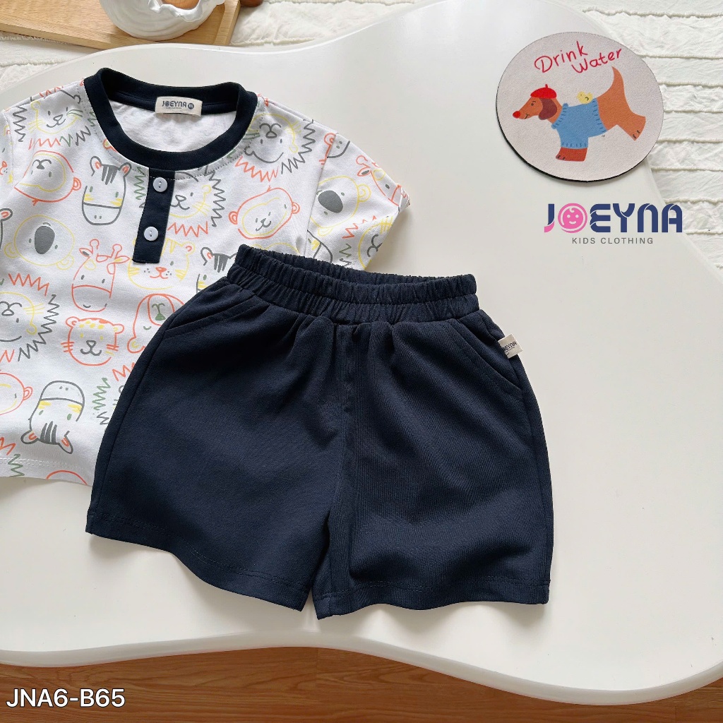 Set bộ cộc Joeyna B65 in tràn mặt gấu cho bé 8-24kg