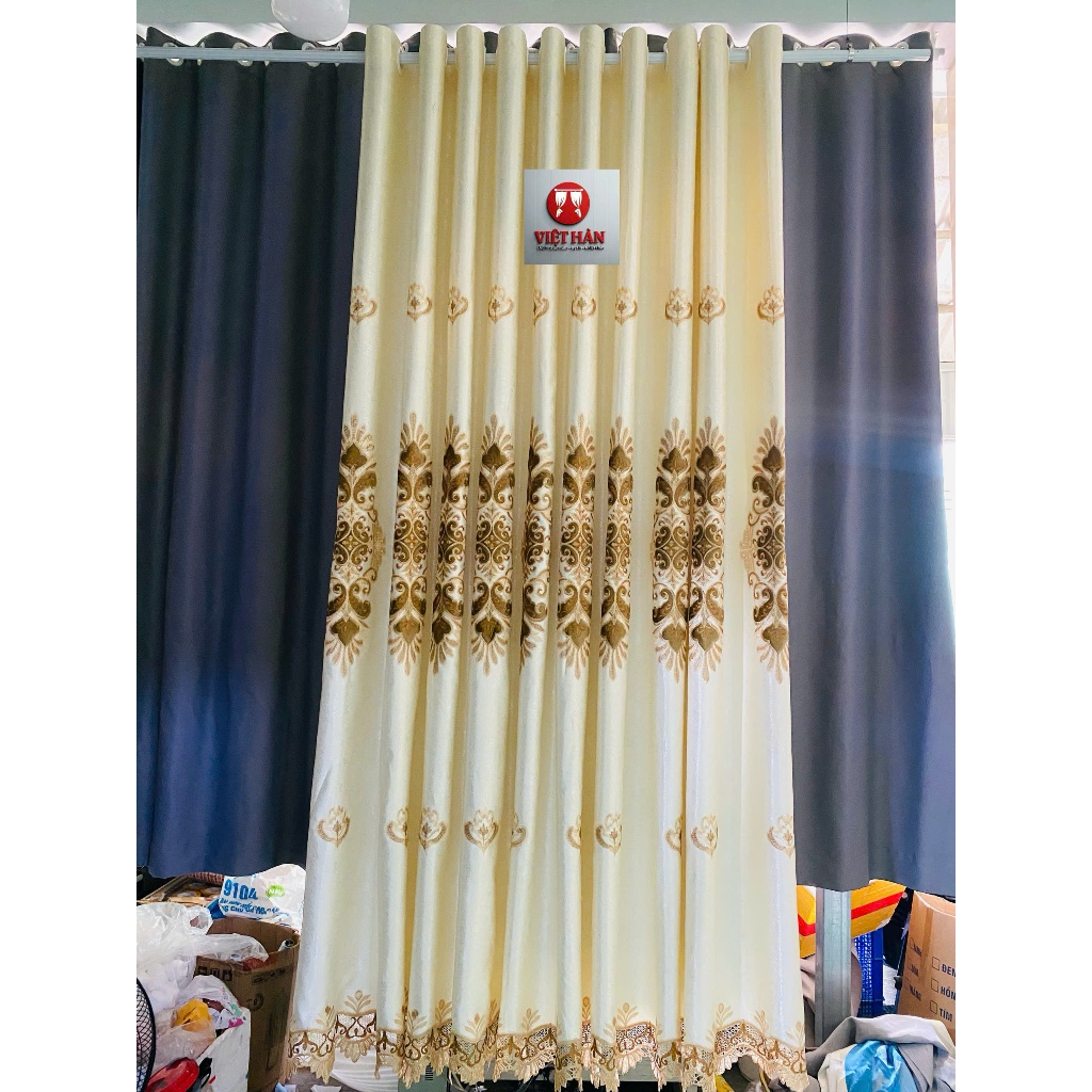 1 TẤM GẤM THÊU MÀU VÀNG PHỐI CHÂN REN CHƯA CÓ CÂY TREO - TREO 1 TẤM MUA 1 TẤM _TREO 2 TẤM MUA 2 TẤM RÈM C VV