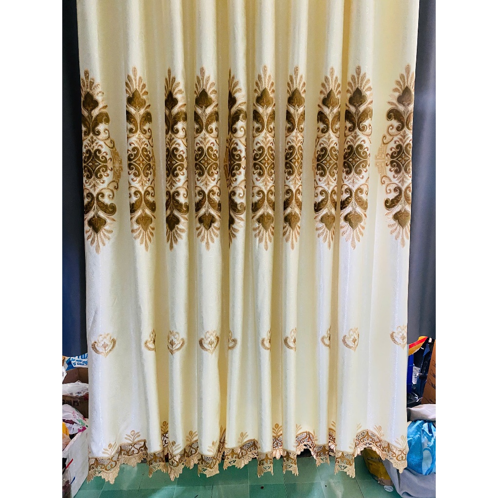 1 TẤM GẤM THÊU MÀU VÀNG PHỐI CHÂN REN CHƯA CÓ CÂY TREO - TREO 1 TẤM MUA 1 TẤM _TREO 2 TẤM MUA 2 TẤM RÈM C VV