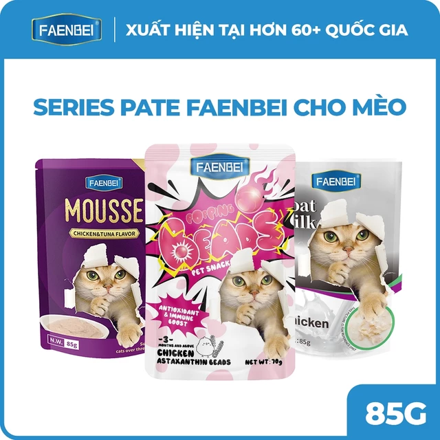 Pate cho mèo Faenbei, Pate viên tinh thể, Pate sữa dê, Pate dạng mousse, Pate nắp vặn, Pate lon cho mèo mọi độ tuổi
