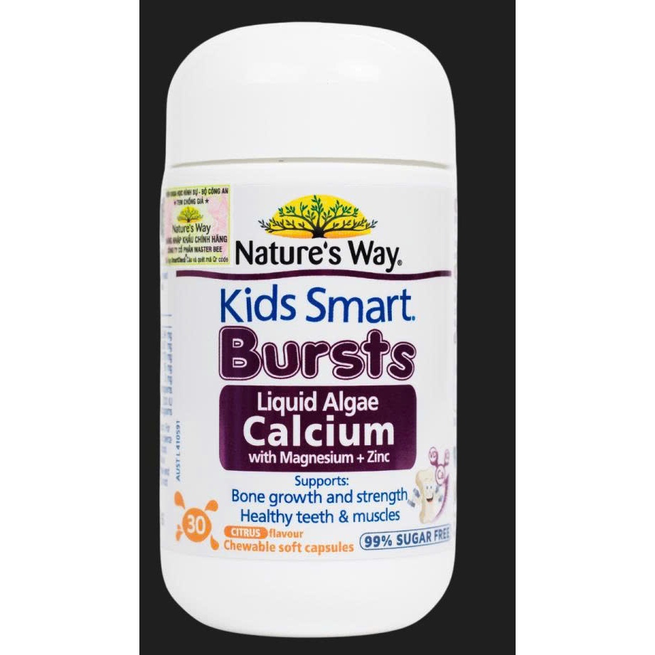 Viên Nhai Bổ Sung Canxi Tảo Biển Kids Smart Bursts Liquid Algae Calcium 30 Viên|  Babymall & Care