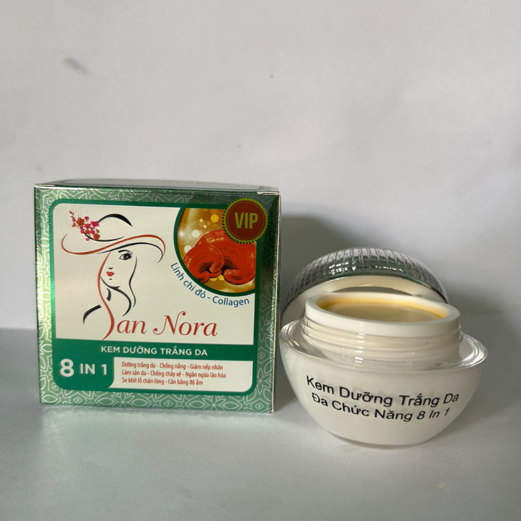 Kem Trắng Da Mặt Linh Chi Đỏ Collagen San Nora 8in1 Chống Lão Hóa Săn Chắc Da 30g