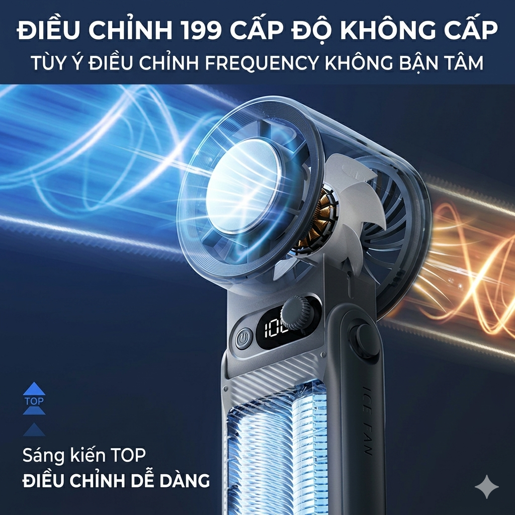 Quạt cầm tay sò lạnh pin sạc tích điện gấp gọn để bàn 199 tốc độ gió - Gutek K228