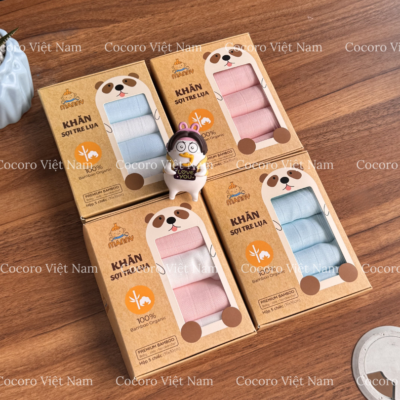 Hộp 5 Khăn Sữa Manny Sợi Tre Lụa 30x30CM - Mềm Mại, Thấm Hút Tốt Cho Bé Sơ Sinh - Cocoro Baby