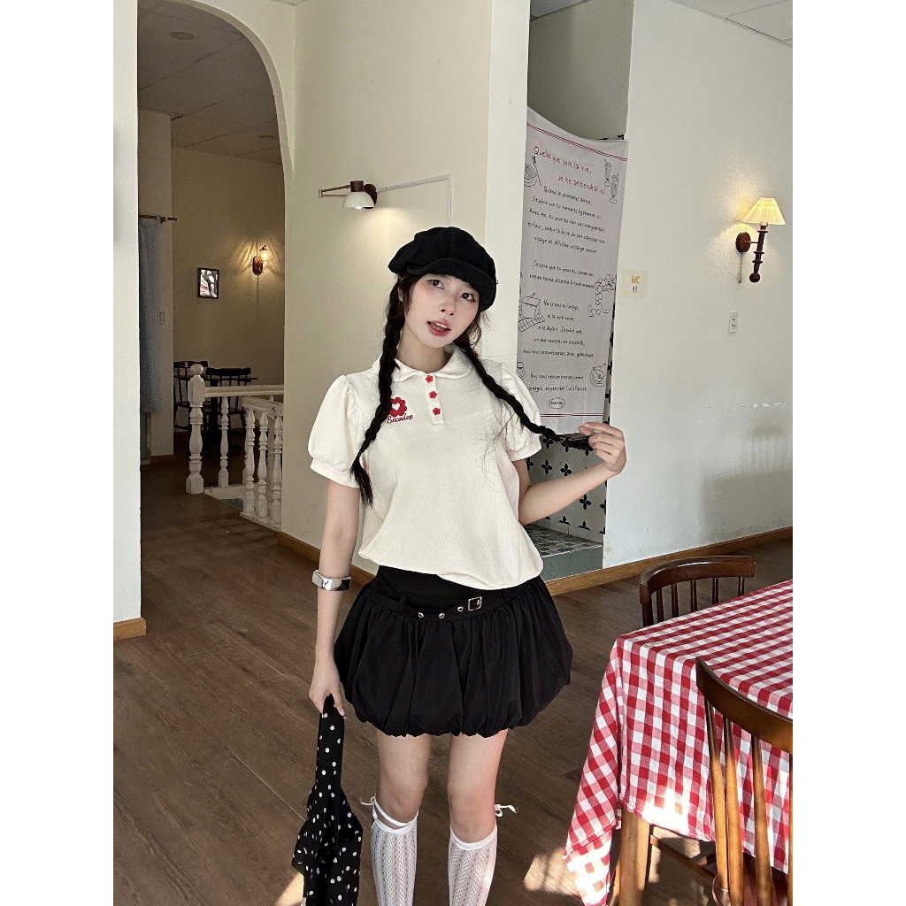 Set Nữ ARVID Áo Tay Bồng Cut Out Ngực Phối Chân Váy Bí Cá Tính SECODEE (BÁN LẺ)