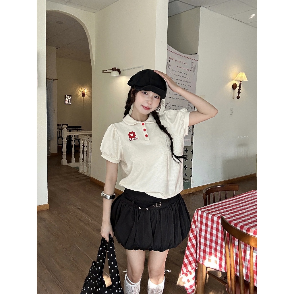 Set Nữ ARVID Áo Tay Bồng Cut Out Ngực Phối Chân Váy Bí Cá Tính SECODEE (BÁN LẺ)