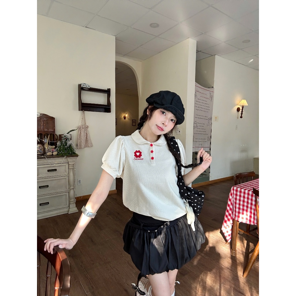 Set Nữ ARVID Áo Tay Bồng Cut Out Ngực Phối Chân Váy Bí Cá Tính SECODEE (BÁN LẺ)