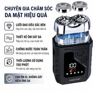 Máy cạo râu dành cho nam, dao cạo điện USB, sạc nhanh; máy cạo râu đa chức năng, có kèm đầu tỉa lông mũi và kèm gương