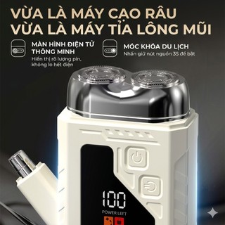 Máy cạo râu dành cho nam, dao cạo điện USB, sạc nhanh; máy cạo râu đa chức năng, có kèm đầu tỉa lông mũi và kèm gương