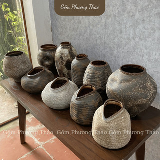 Bình hoa thiết kế phong cách WABI SABI nhiều kiểu dáng, men atlantic/ nâu mộc
