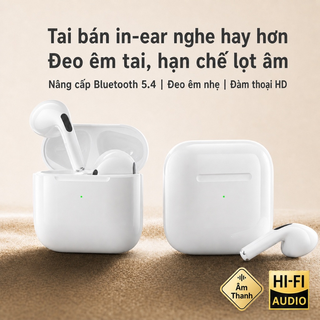 Tai Nghe Không Dây Pro4 Mini Bluetooth 5.0, Nhét Tai Êm, Điều Khiển Cảm Ứng, Tương Thích Đa Thiết Bị