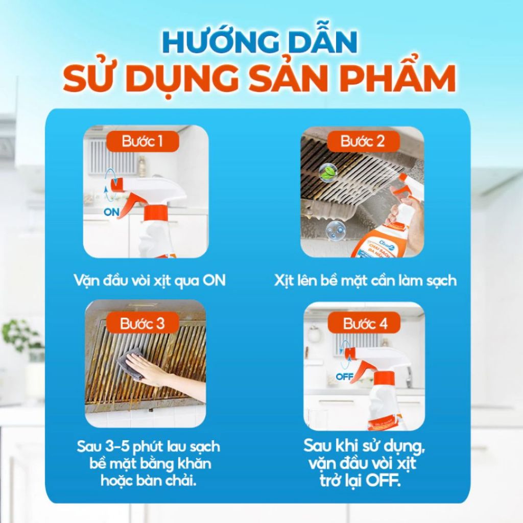 Chai sạch nhà bếp Cleanz hương chanh dung tích 450ml, chai xịt tẩy dầu mỡ cặn bám nồi chảo inox