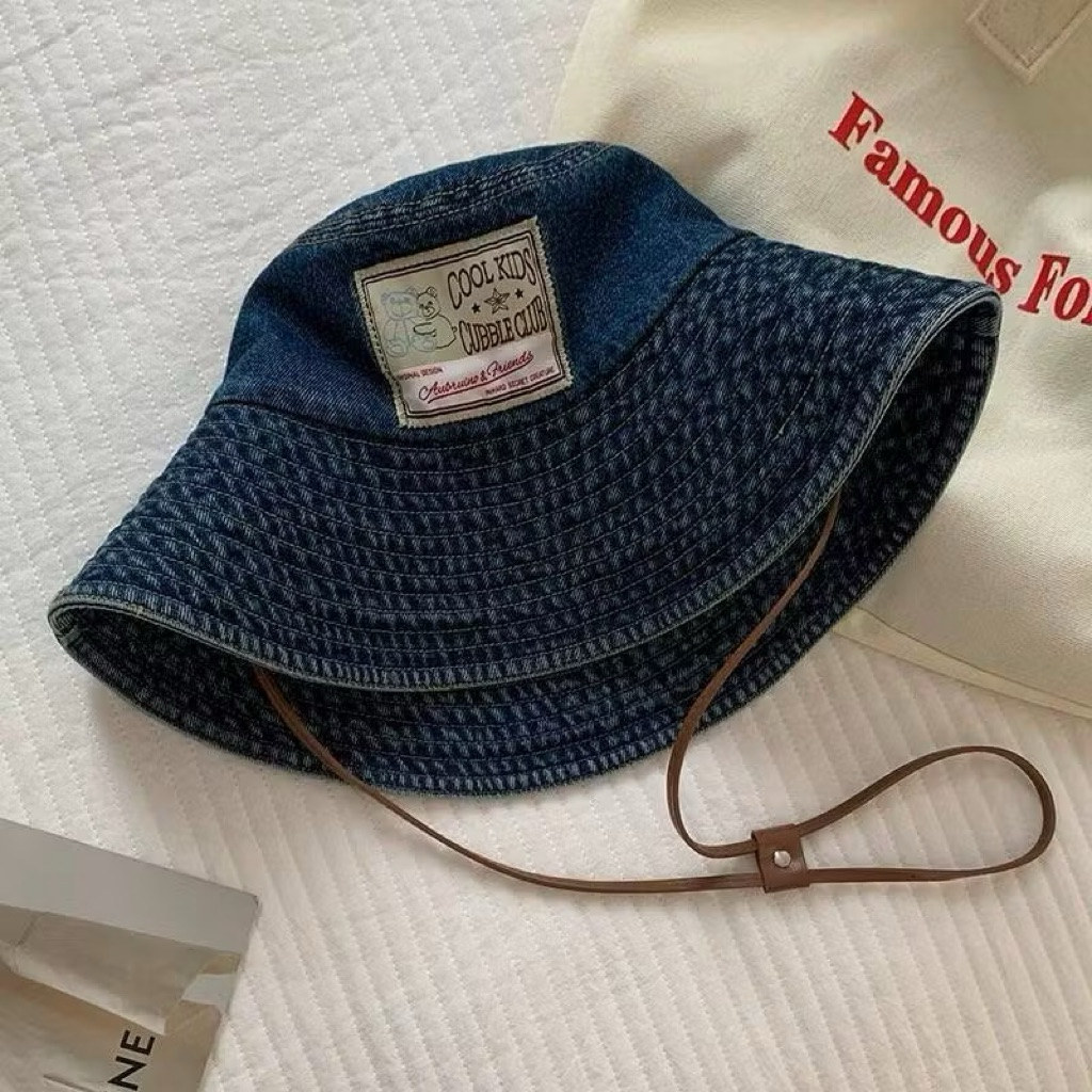 Mũ bucket jean nữ vành rộng có dây rút - Nón tai bèo denim phong cách Hàn Quốc