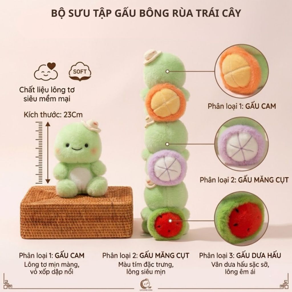 Gấu Bông Rùa Bé Đeo Balo Trái Cây Dễ Thương, Thú Nhồi Bông Rùa Hoa Quả Mini Quà Tặng Đáng Yêu Cho Bé