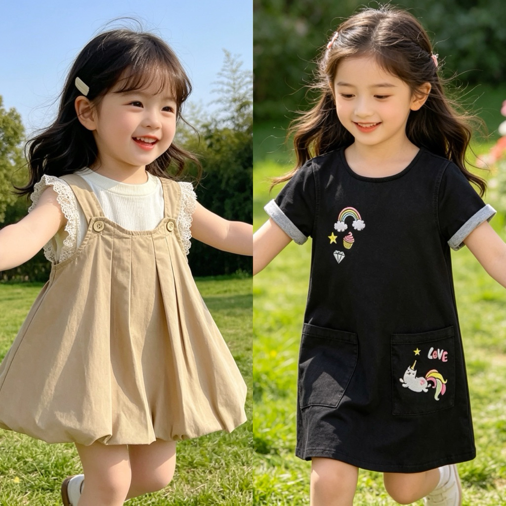 Váy Yếm Bé Gái Siêu Xinh - Đầm Yếm Thời Trang S5312 D8916 Dễ Thương Cho Bé Size 1-10 Tuổi (10-45kg)
