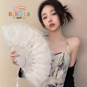 Quạt lông vũ ren nhiều màu phụ kiện chụp ảnh phong cách lolita gothic sang chảnh