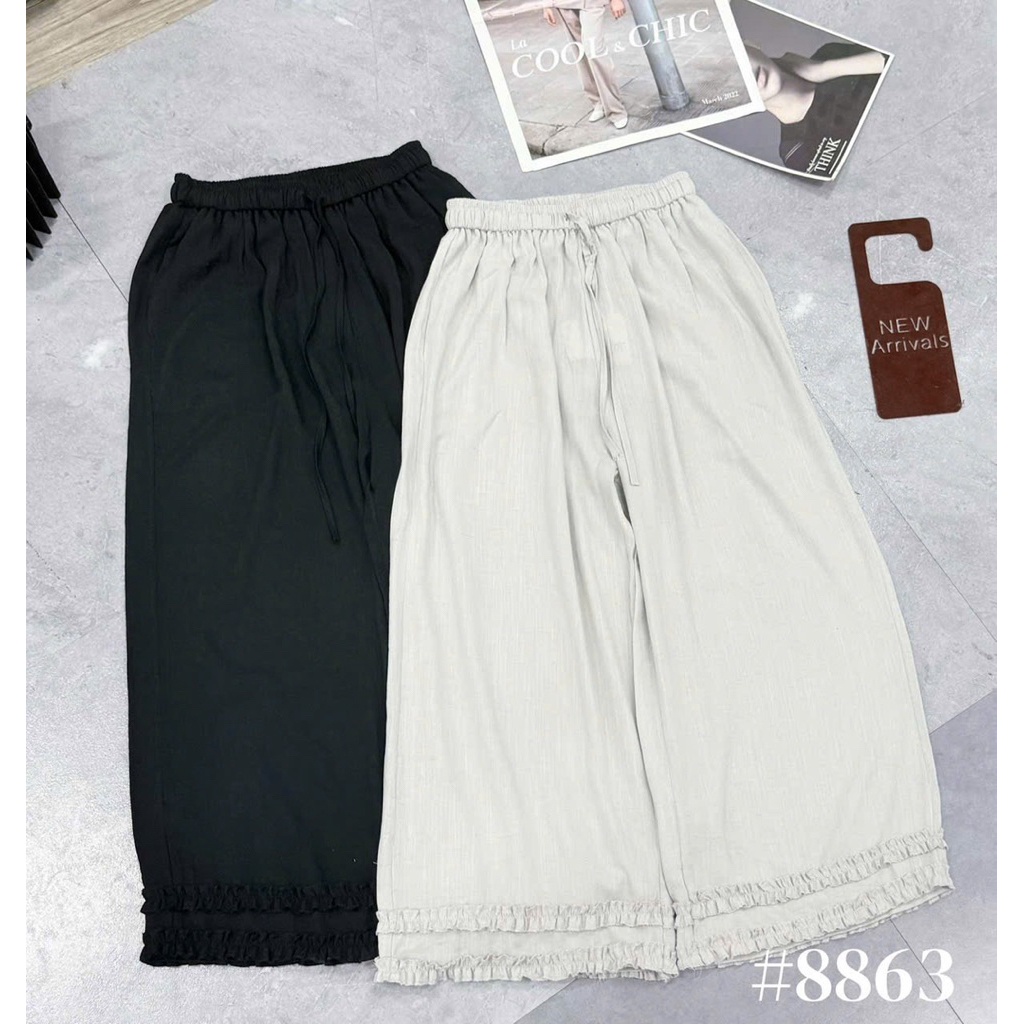 Quần Dài Nữ QC Dáng Suông Rộng Phối Gấu Bèo Nữ Tính Hàn Quốc Chất Đũi Linen Siêu Đẹp Xuân Hè - SANA CLOSET #8863