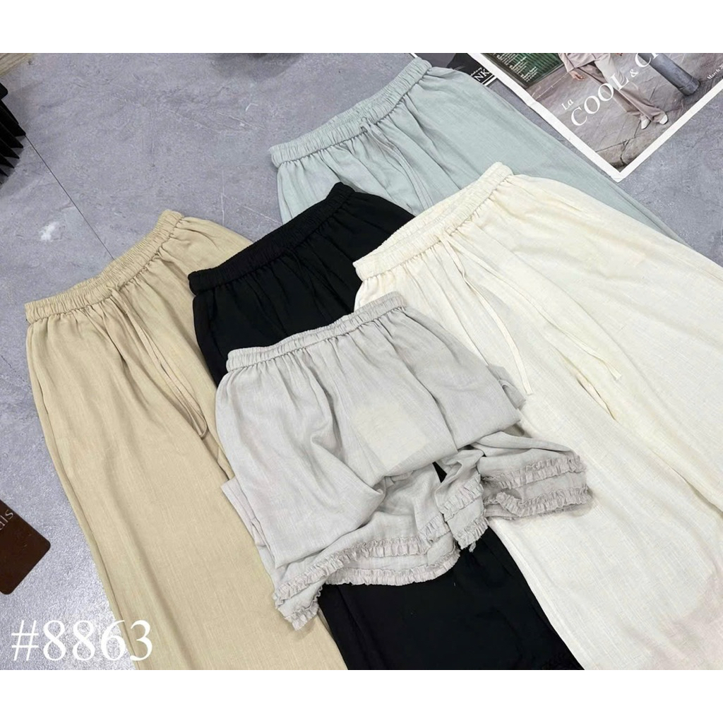 Quần Dài Nữ QC Dáng Suông Rộng Phối Gấu Bèo Nữ Tính Hàn Quốc Chất Đũi Linen Siêu Đẹp Xuân Hè - SANA CLOSET #8863
