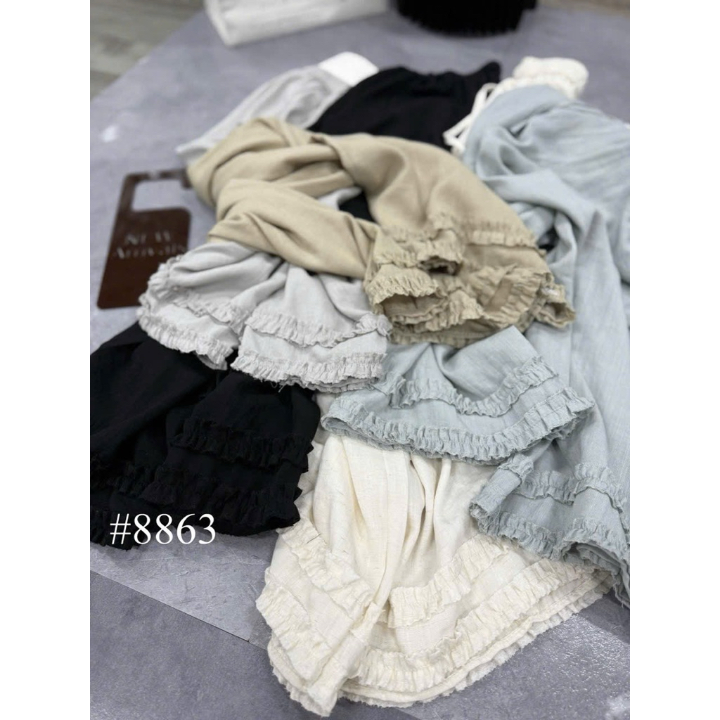 Quần Dài Nữ QC Dáng Suông Rộng Phối Gấu Bèo Nữ Tính Hàn Quốc Chất Đũi Linen Siêu Đẹp Xuân Hè - SANA CLOSET #8863