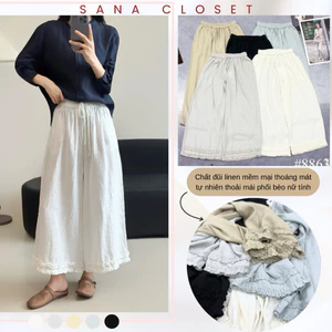 Quần Dài Nữ QC Dáng Suông Rộng Phối Gấu Bèo Nữ Tính Hàn Quốc Chất Đũi Linen Siêu Đẹp Xuân Hè - SANA CLOSET #8863