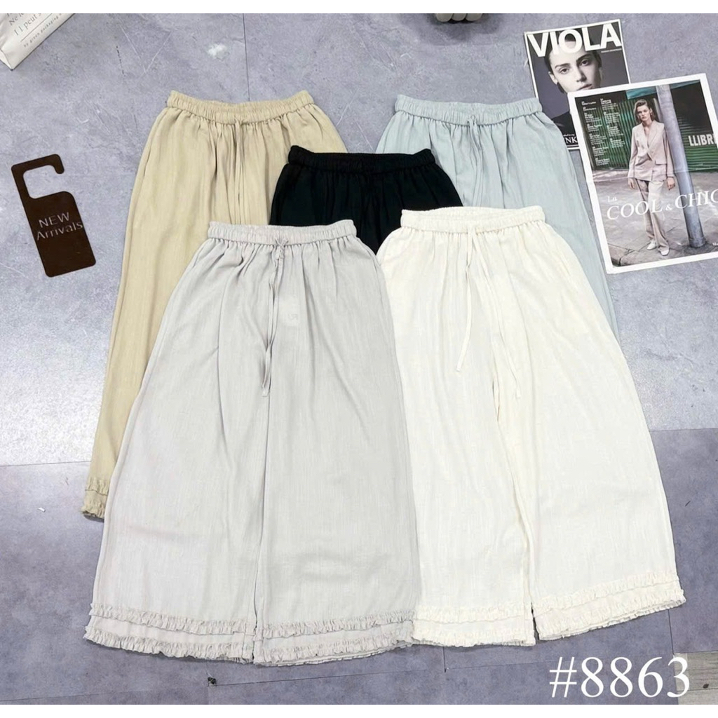 Quần Dài Nữ QC Dáng Suông Rộng Phối Gấu Bèo Nữ Tính Hàn Quốc Chất Đũi Linen Siêu Đẹp Xuân Hè - SANA CLOSET #8863