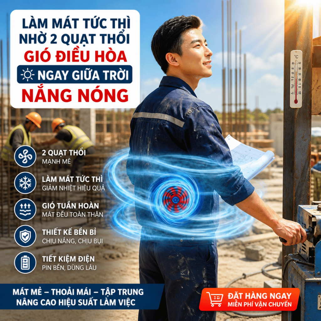 Áo điều hoà Nhật Bản MLS M5 chính hãng, pin quạt áo điều hoà siêu mỏng nhẹ làm mát liên tục 12-14h