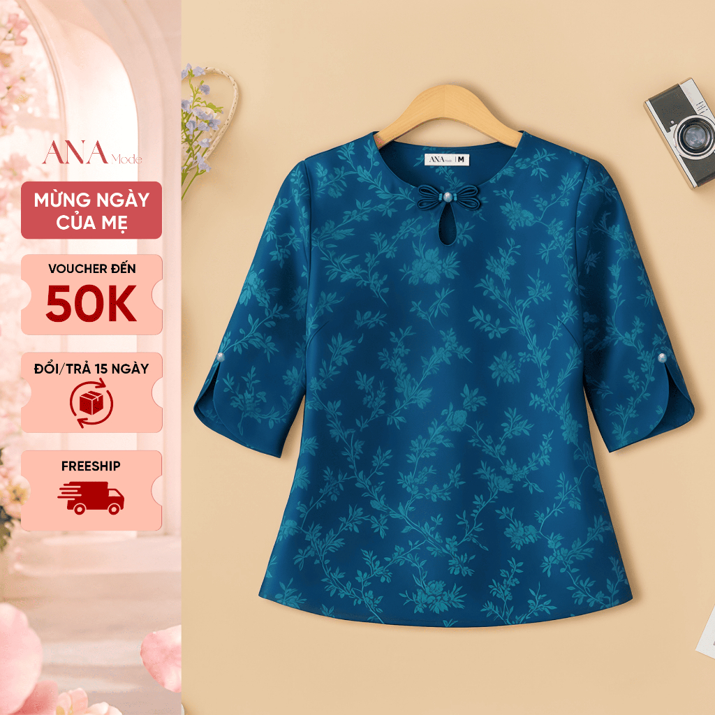 Áo Kiểu Dáng Suông Trung Niên ANA Mode Chất Liệu Gấm Thanh Lịch Đi Tiệc Quà Tặng Mẹ AK25CHE21