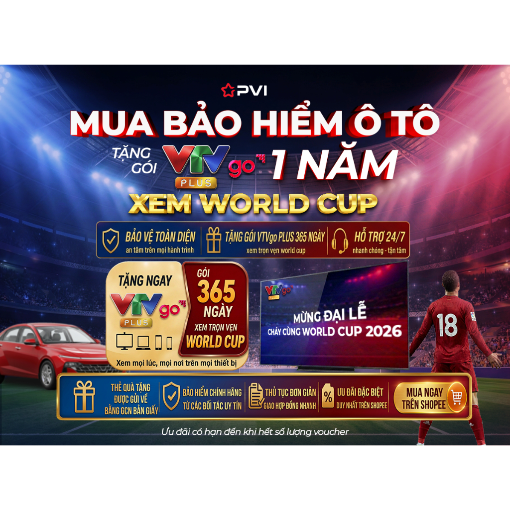 [Từ 2 chỗ] Bảo hiểm ô tô (Xe có kinh doanh vận tải), Bản giấy & Điện tử 1-3 năm, Bảo hiểm xe PVI