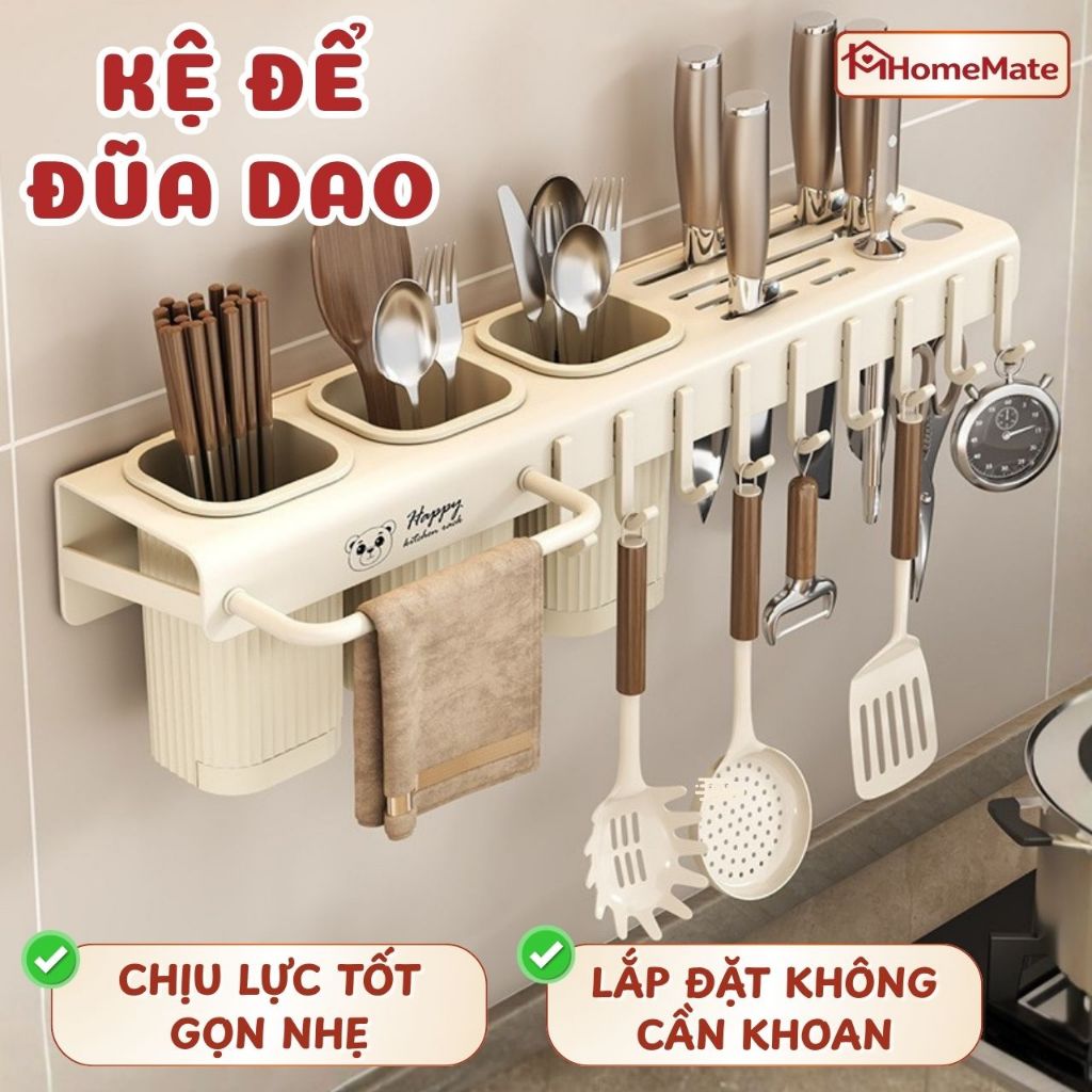Kệ Để Đũa Dao Treo Tường Thép Carbon, Giá Đựng Dao Kéo Nhà Bếp Không Khoan, Đa Năng Gọn Gàng