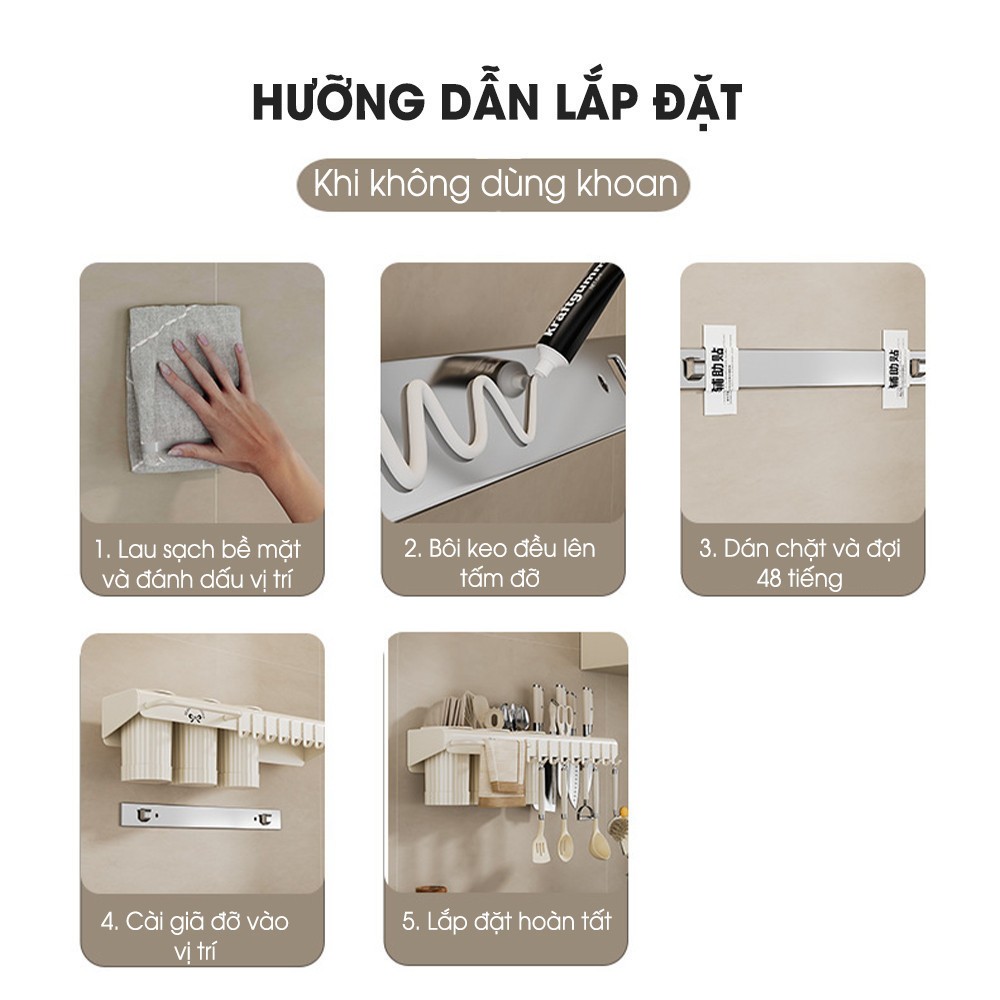 Kệ Để Đũa Dao Treo Tường Thép Carbon, Giá Đựng Dao Kéo Nhà Bếp Không Khoan, Đa Năng Gọn Gàng