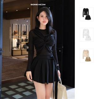 [Deal Độc Quyền] Set Nữ Áo Long Sleeves Short Pleat Skirt Áo Thun Giấy Quần Kaki Thoải Mái, WSB114 SOME HOW STORE