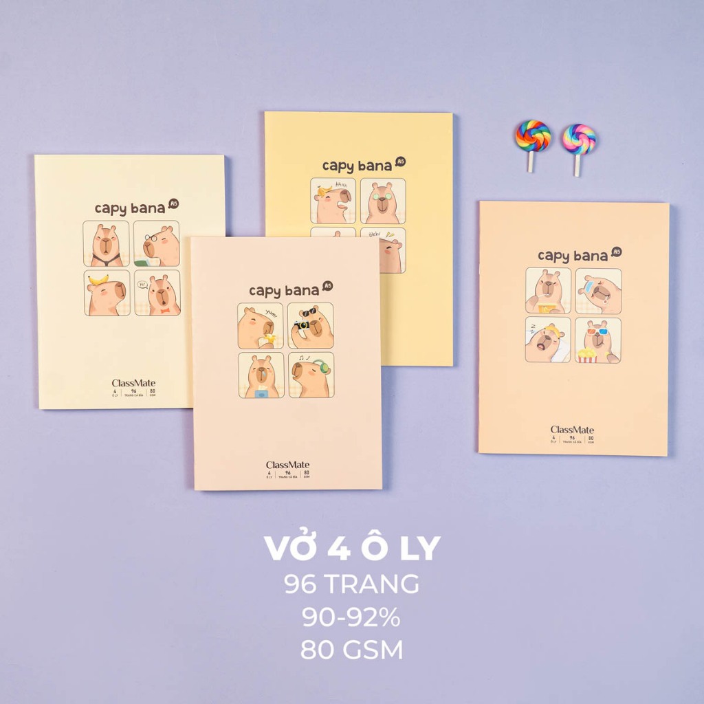 [Tặng Bút] Combo 5/10 Tập Học Sinh Miền Nam A5 CapyBana Classmate Bìa Chống Nước, Tập 4 Ô Ly 2x2mm, 80gsm, 96/200 Trang