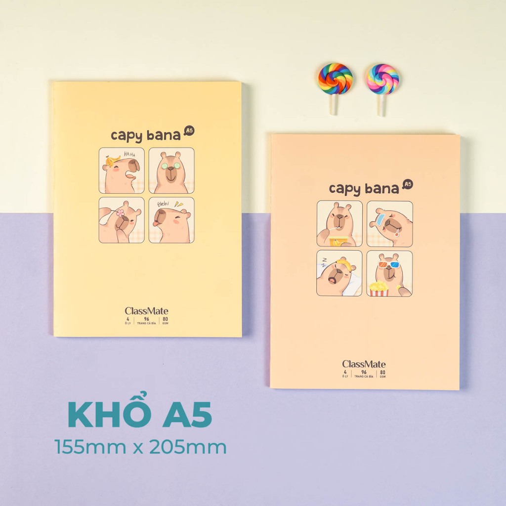 [Tặng Bút] Combo 5/10 Tập Học Sinh Miền Nam A5 CapyBana Classmate Bìa Chống Nước, Tập 4 Ô Ly 2x2mm, 80gsm, 96/200 Trang