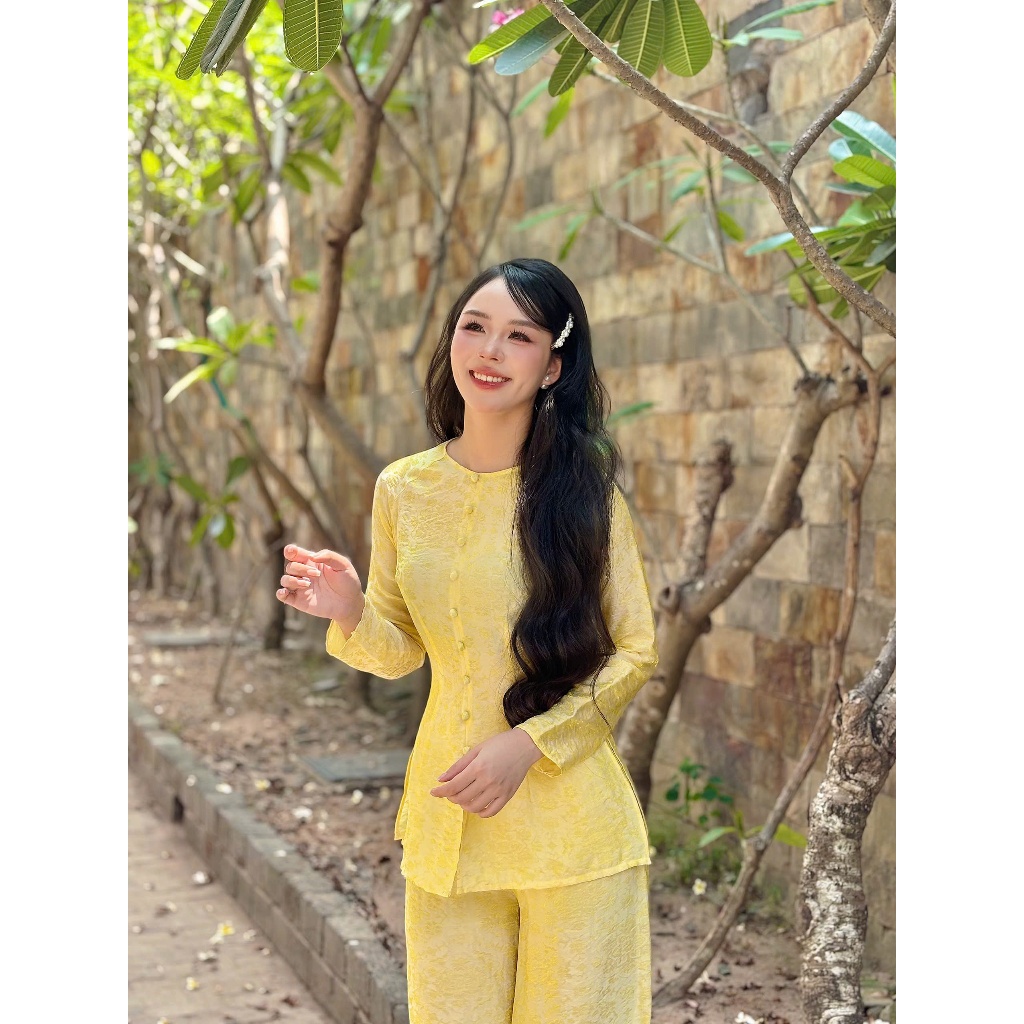 B.A197 - Bộ Bà Ba Gấm Tơ Tencel Ánh Kim Dệt Hoạ Tiết Sang Mịn ( Quần Cùng Chất Dây Kéo )