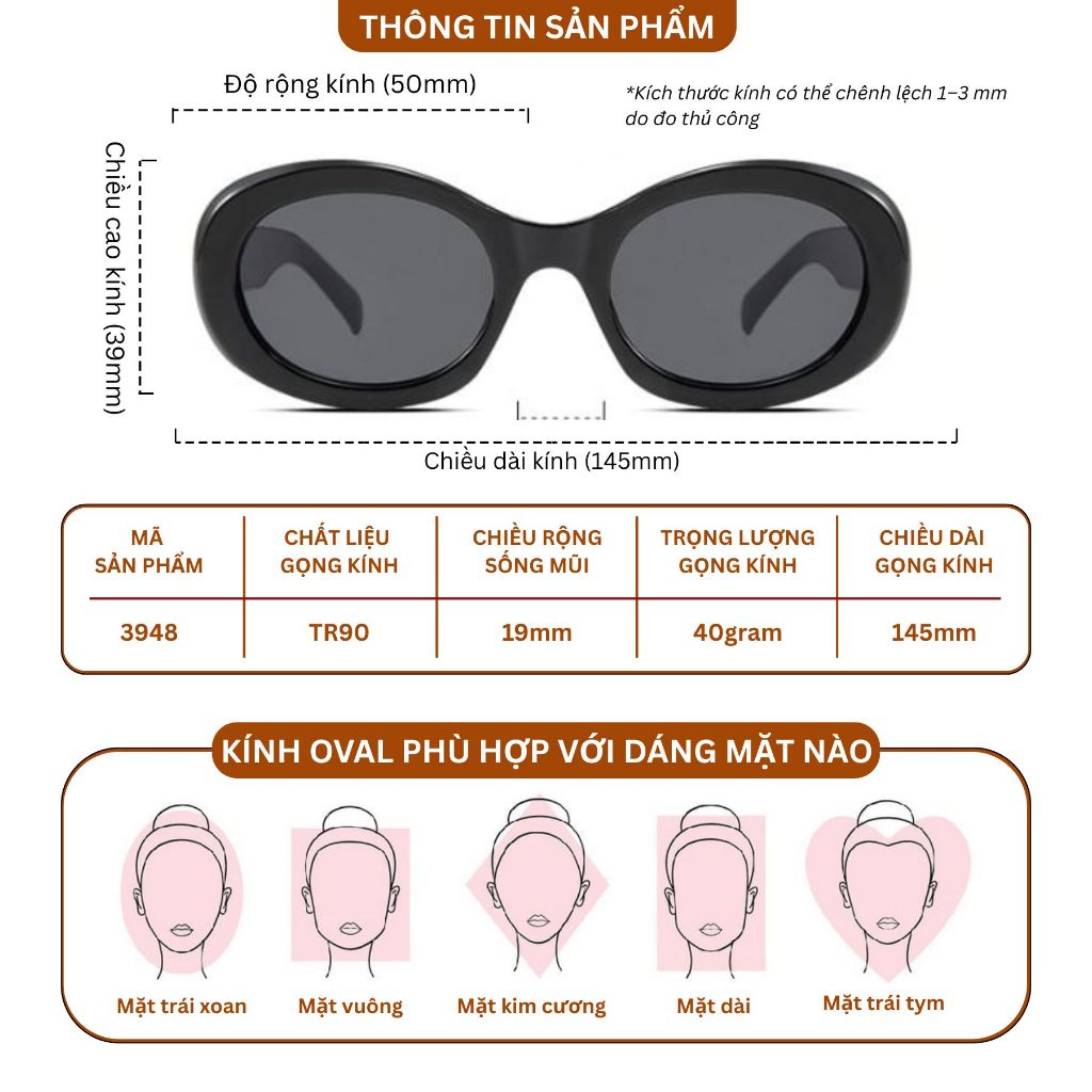 Kính Râm Thời Trang MOCO 3948 Form Oval Gọng Dày Phong Cách Retro, Sang Chảnh, Chống Tia UV400