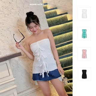 Áo Nữ Tube Bowtie Chain , Chất Vải Xốp Nhún Thoải Mái , WKI026 SOME HOW STORE