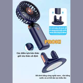Quạt Mini Cầm Tay Để Bàn Proki Quạt Cầm Tay 5 Cấp Gió Đèn LED, Đeo Cổ & Để Bàn, Có Thể Tháo Rời, Pin 1200/2400/4000mA